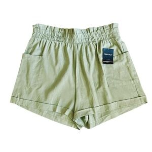 NWT Forever 21 Plus linen blend paper bag shorts 3” inseam SZ 0X olive green